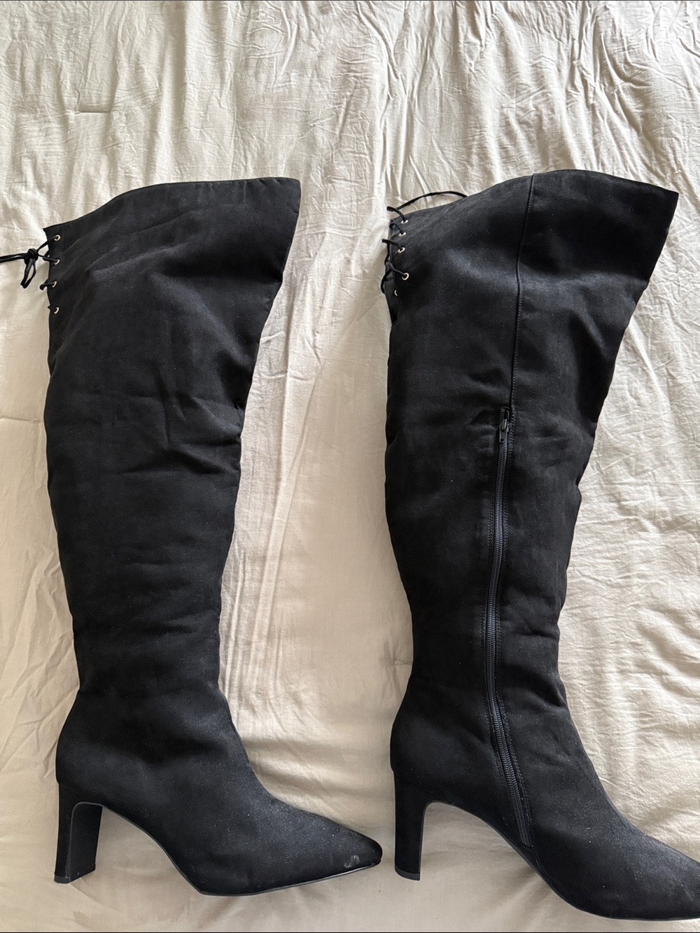 Black Thigh High Heeled Boots - Women's Fashion